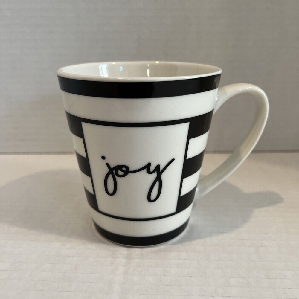 Joy Coffee Mug Cup Black White Stripe California Pantry 4"